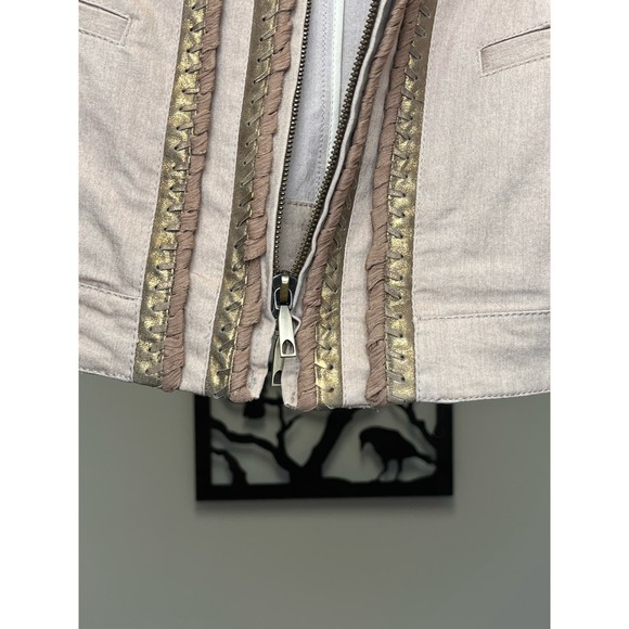 Lafayette 148 New York Double Zipper Moto Style Gold Detail Jacket Size 4 - Picture 4 of 7